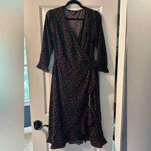 Brave Soul Black and Red Floral Midi Dress